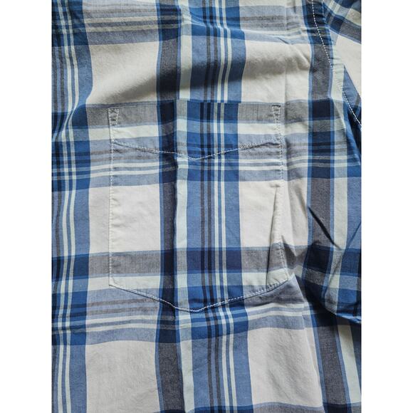 Club Room Chunky Plaid Short Sleeve Men's Button Down Shirt Blue/White XXL - Picture 4 of 9